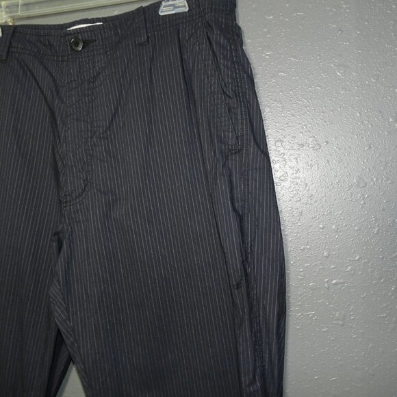 Calvin Klein Mens Navy Striped Cotton Button Full Leg Dress Pants Size 33X30 - Picture 3 of 10